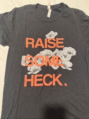 Charcoal Heather Tee with Orange Text and White Floral Graphic